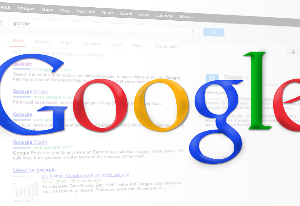 Google logo with Google search results in the background