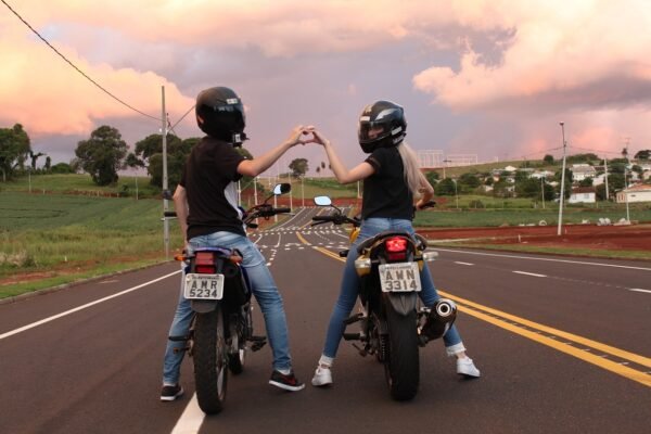 Biker couple having fun