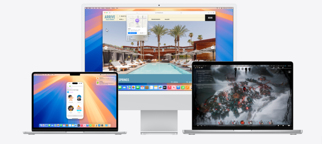 macOS Sequoia UI displaying on MacBooks and iMac